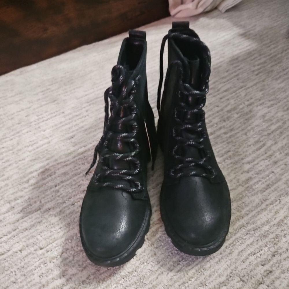 Sorel Lennox Women's Boots Black Leather Ankle Combat Waterproof Shoes Size 8.5